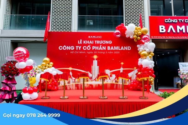 trang trí sân khấu khai trương BAMLAND