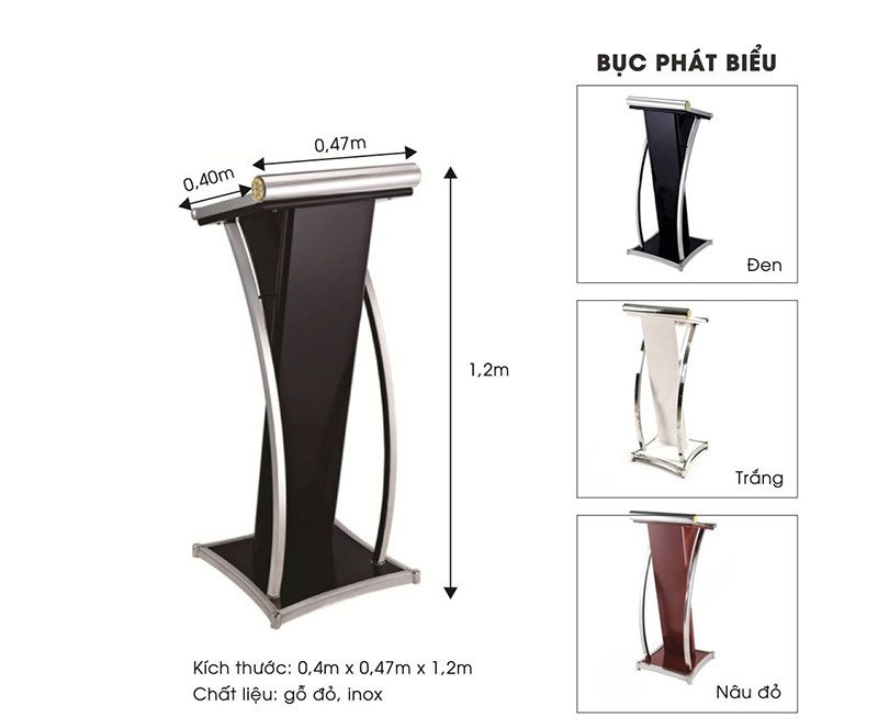 KÍch thước và các màu sắc bục phát biểu inox