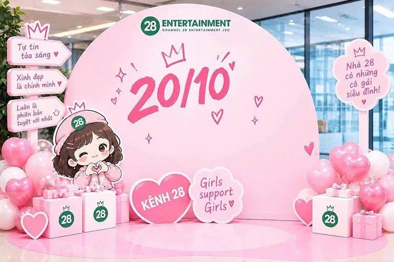 backdrop 20/10 màu hồng của 28 Entertainment