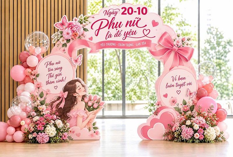 Backdrop ngày phụ nữ việt nam 20-10 màu hồng