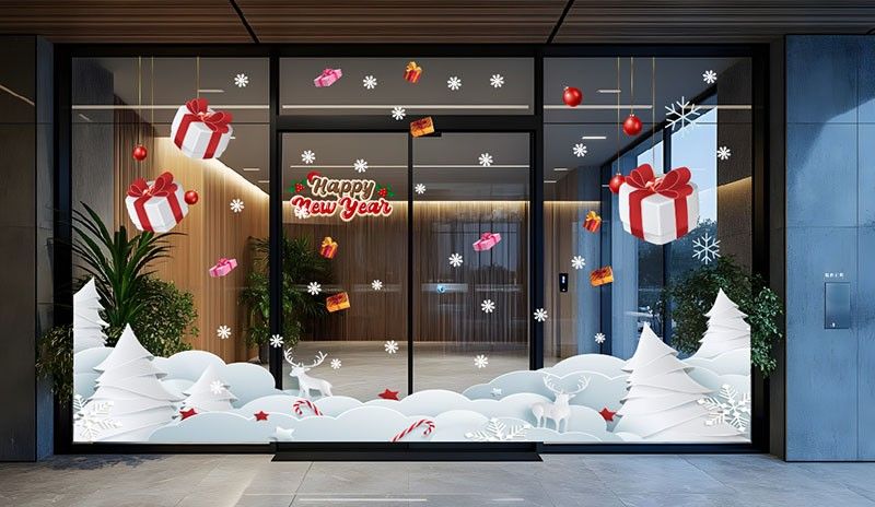 mẫu decal dán kính noel đẹp cho văn phòng, cửa hàng, quán cà phê