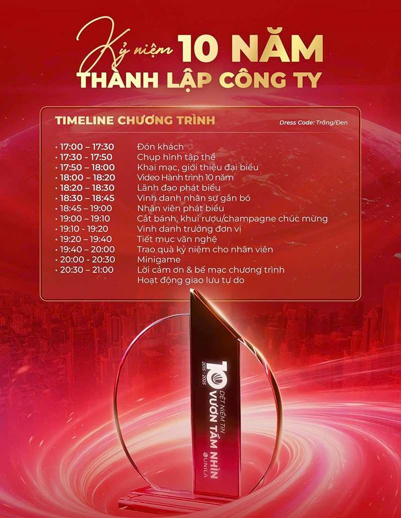 Timeline tổ chức lễ kỷ niệm 10 năm thành lập công ty