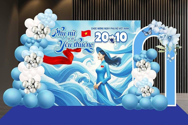Mẫu backdrop 20/10 đẹp màu xanh dương