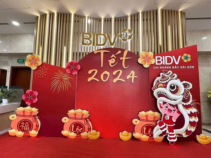 Backdrop chụp ảnh Tết tại ngân hàng BIDV