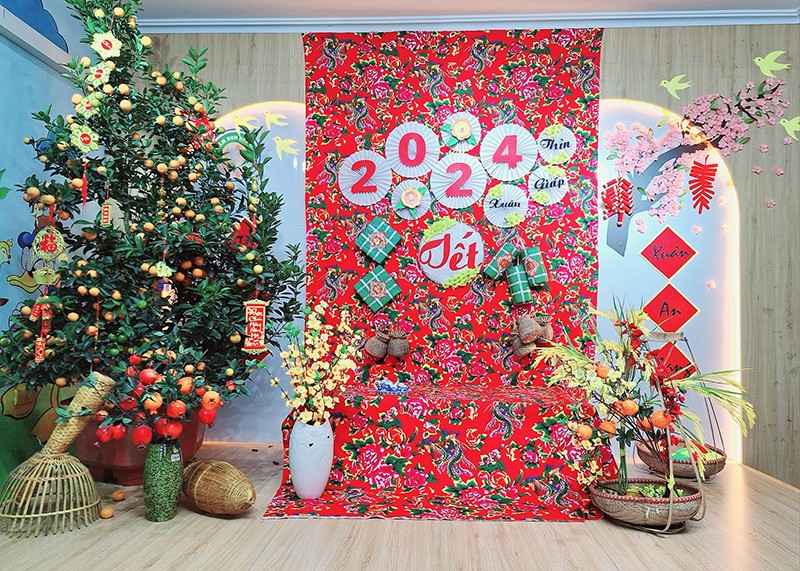 Trang trí Tết theo background Tết xưa