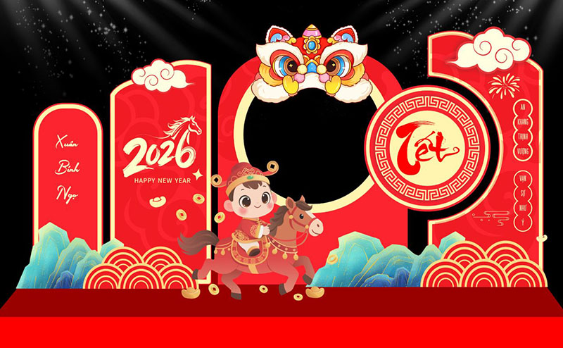 Backdrop tất niên - Tết 2026 con ngựa - bính ngọ