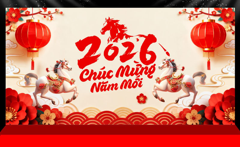 Backdrop tất niên - Tết 2026 con ngựa - bính ngọ