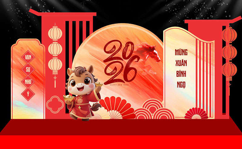 Backdrop tất niên - Tết 2026 con ngựa - bính ngọ