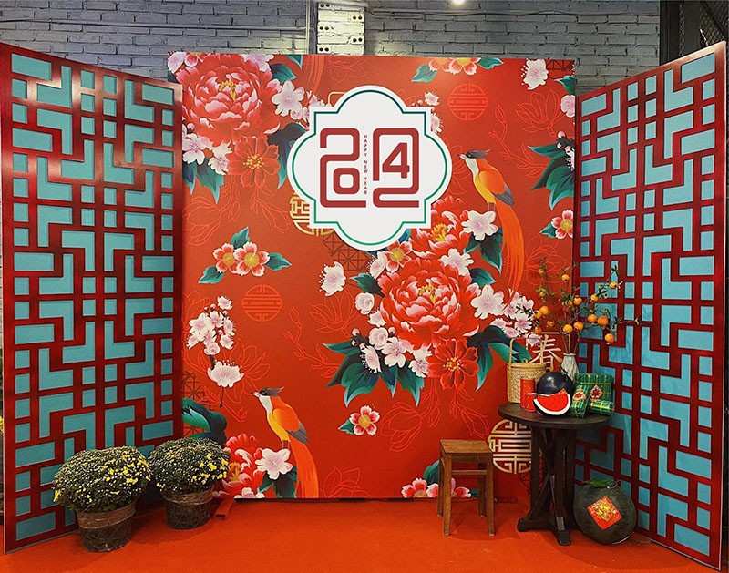 Backdrop tết với họa tiết xưa
