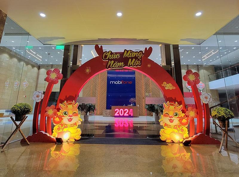 Backdrop 3D về rồng vàng 2024 như cổng chào