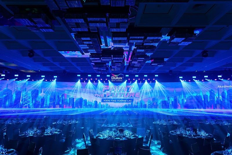 Backdrop tất niên màn hình Led xanh dương