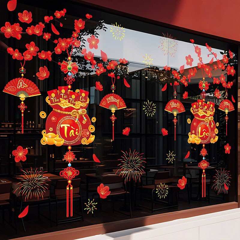 mẫu thực tế decal dán kính tết 2026 đẹp cho văn phòng, cửa hàng, quán cà phê