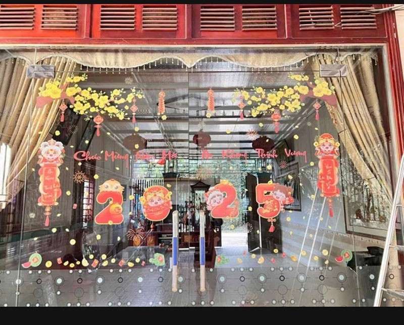 mẫu thực tế decal dán kính tết 2026 đẹp cho văn phòng, cửa hàng, quán cà phê