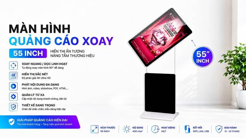 Cho thuê màn hình quảng cáo chân đứng giá rẻ HCM với màn hình xoay 55 inch sắc nét và thiết kế hiện đại.