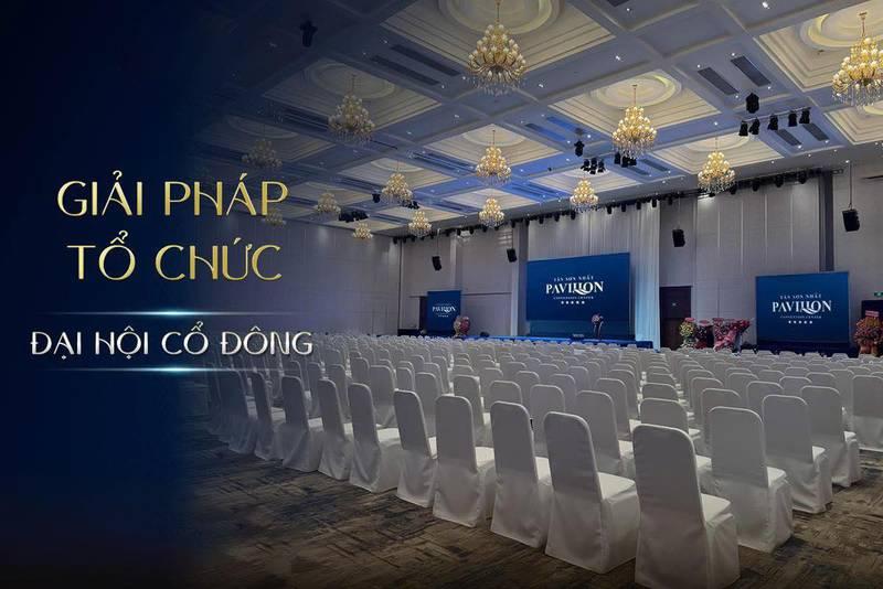 Phòng hội trường sang trọng chuẩn bị cho tổ chức đại hội cổ đông chuyên nghiệp trọn gói HCM.