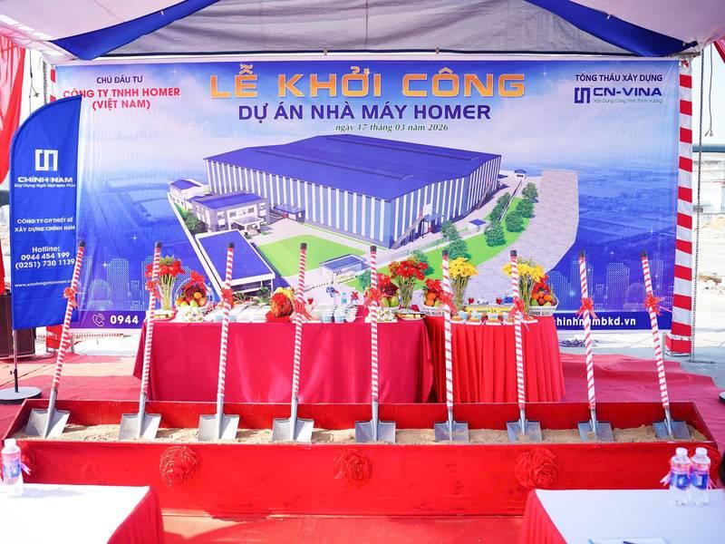 Bộ cho thuê bộ khởi công động thổ trọn gói with setup tận nơi HCM chuẩn bị lễ khởi công dự án nhà máy Homer.