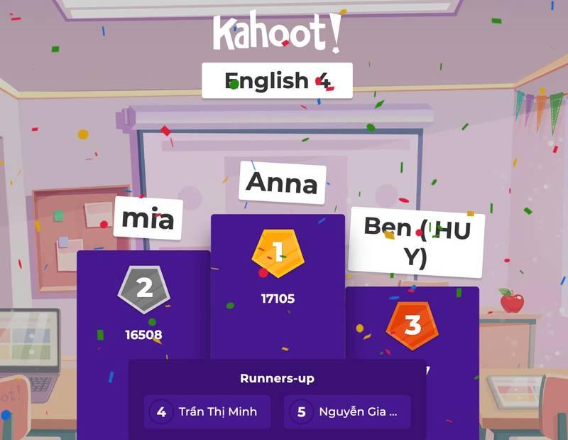 Cho thuê tài khoản Kahoot sự kiện 1000 người bản quyền với bảng xếp hạng chiến thắng rõ ràng.