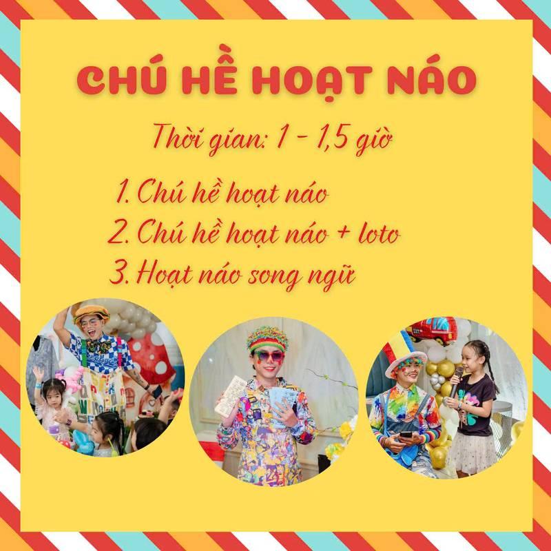 Ảnh quảng cáo dịch vụ cho thuê chú hề hoạt náo xiếc ảo thuật chuyên nghiệp HCM với các hoạt động vui nhộn cho trẻ em.
