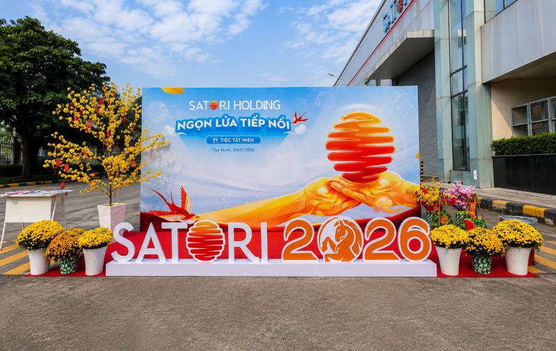 Backdrop tiệc tất niên của công ty Satori